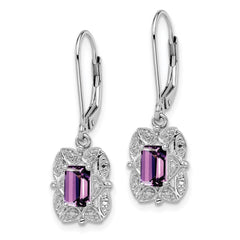Sterling Silver Rhodium-plated Diamond and Amethyst Earrings - 2