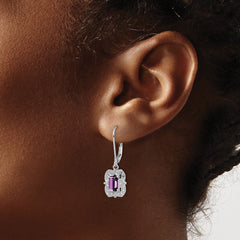 Sterling Silver Rhodium-plated Diamond and Amethyst Earrings - 2