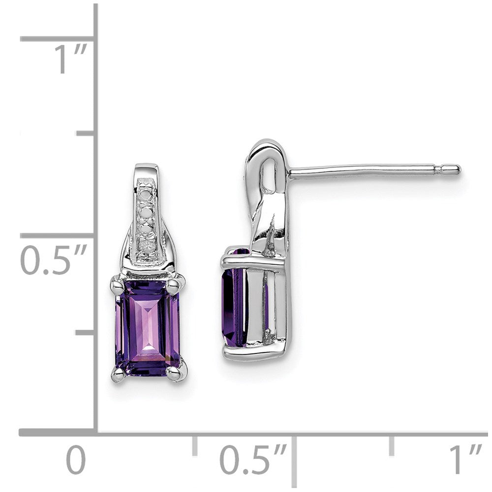 Sterling Silver Rhodium-plated Diamond and Amethyst Earrings - 6