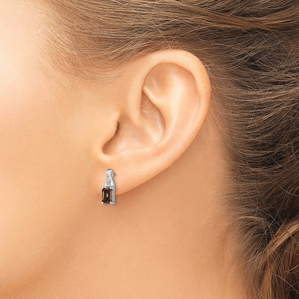 Sterling Silver Rhodium-plated Diamond and Smoky Quartz Earrings - 3