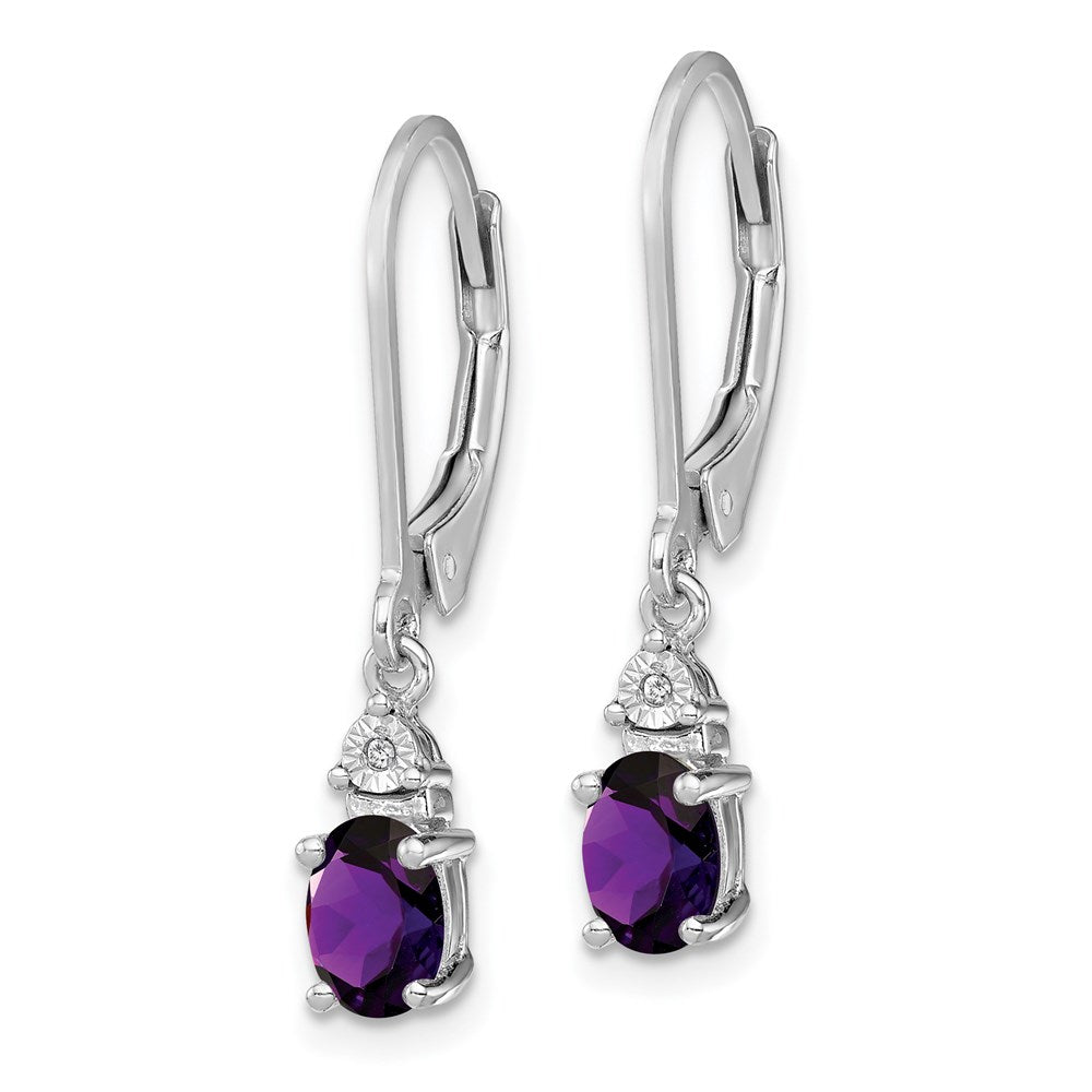 Sterling Silver Rhodium-plated Diamond and Amethyst Earrings - 4