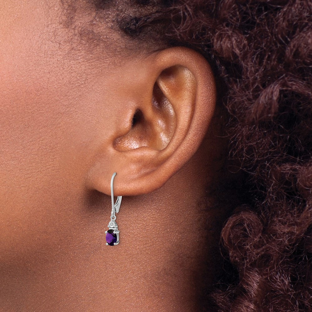 Sterling Silver Rhodium-plated Diamond and Amethyst Earrings - 4
