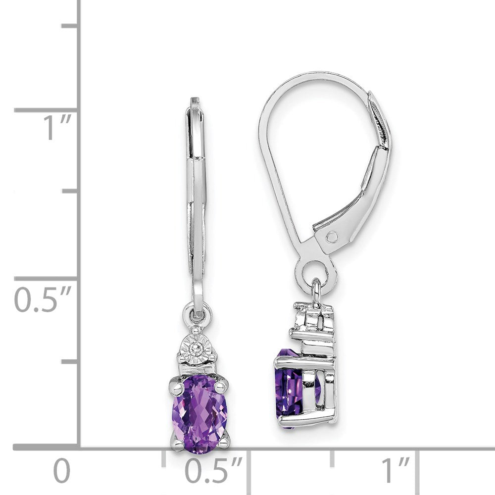 Sterling Silver Rhodium-plated Diamond and Amethyst Earrings - 4