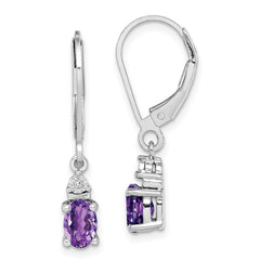 Sterling Silver Rhodium-plated Diamond and Amethyst Earrings - 4