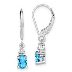 Sterling Silver Rhodium-plated Diamond and Blue Topaz Earrings - 2