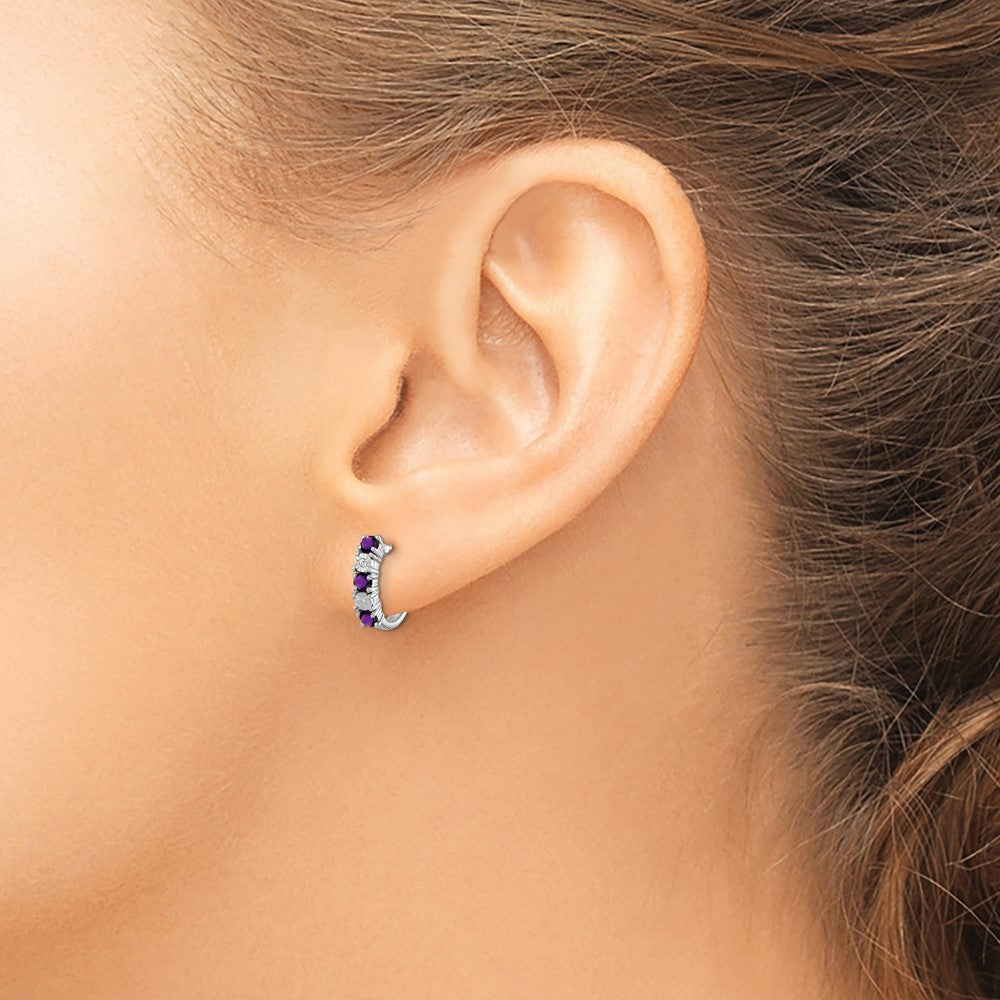 Sterling Silver Rhodium-plated Amethyst and Diamond Earrings - 2