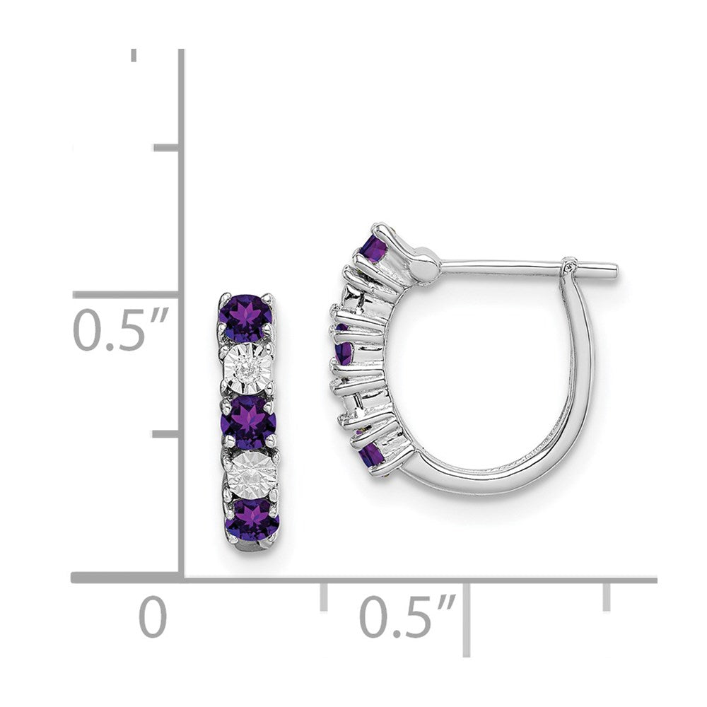 Sterling Silver Rhodium-plated Amethyst and Diamond Earrings - 2