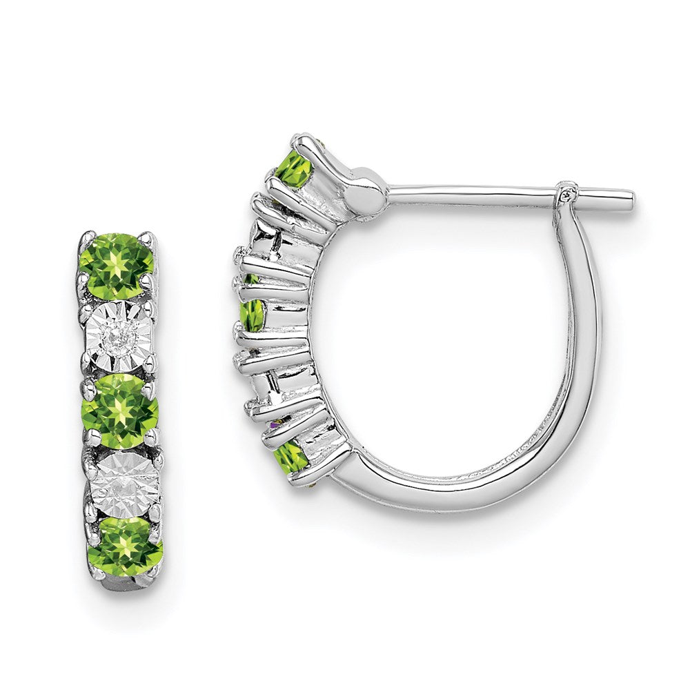 Sterling Silver Rhodium-plated Peridot and Diamond Earrings - 3