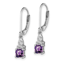 Sterling Silver Rhodium-plated Amethyst and Diamond Earrings - 11