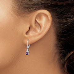 Sterling Silver Rhodium-plated Amethyst and Diamond Earrings - 11