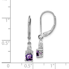 Sterling Silver Rhodium-plated Amethyst and Diamond Earrings - 11