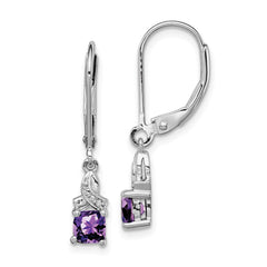 Sterling Silver Rhodium-plated Amethyst and Diamond Earrings - 11