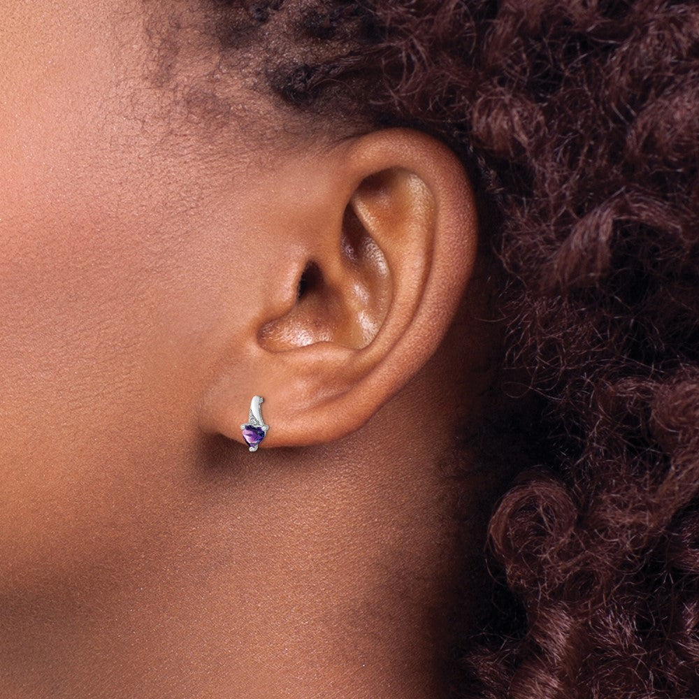 Sterling Silver Rhodium-plated Amethyst and Diamond Earrings - 15