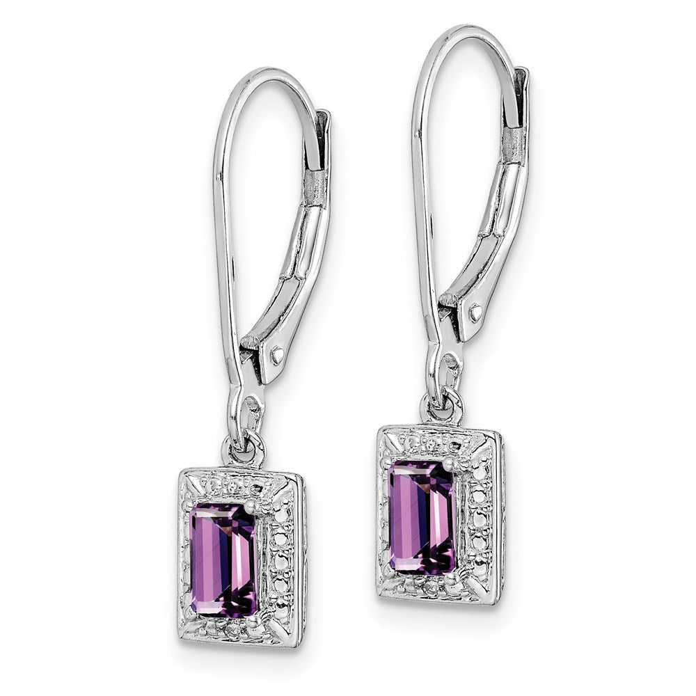 Sterling Silver Rhodium-plated Amethyst and Diamond Earrings - 14