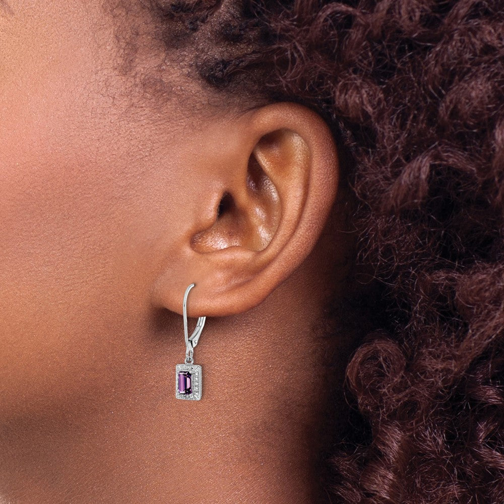 Sterling Silver Rhodium-plated Amethyst and Diamond Earrings - 14