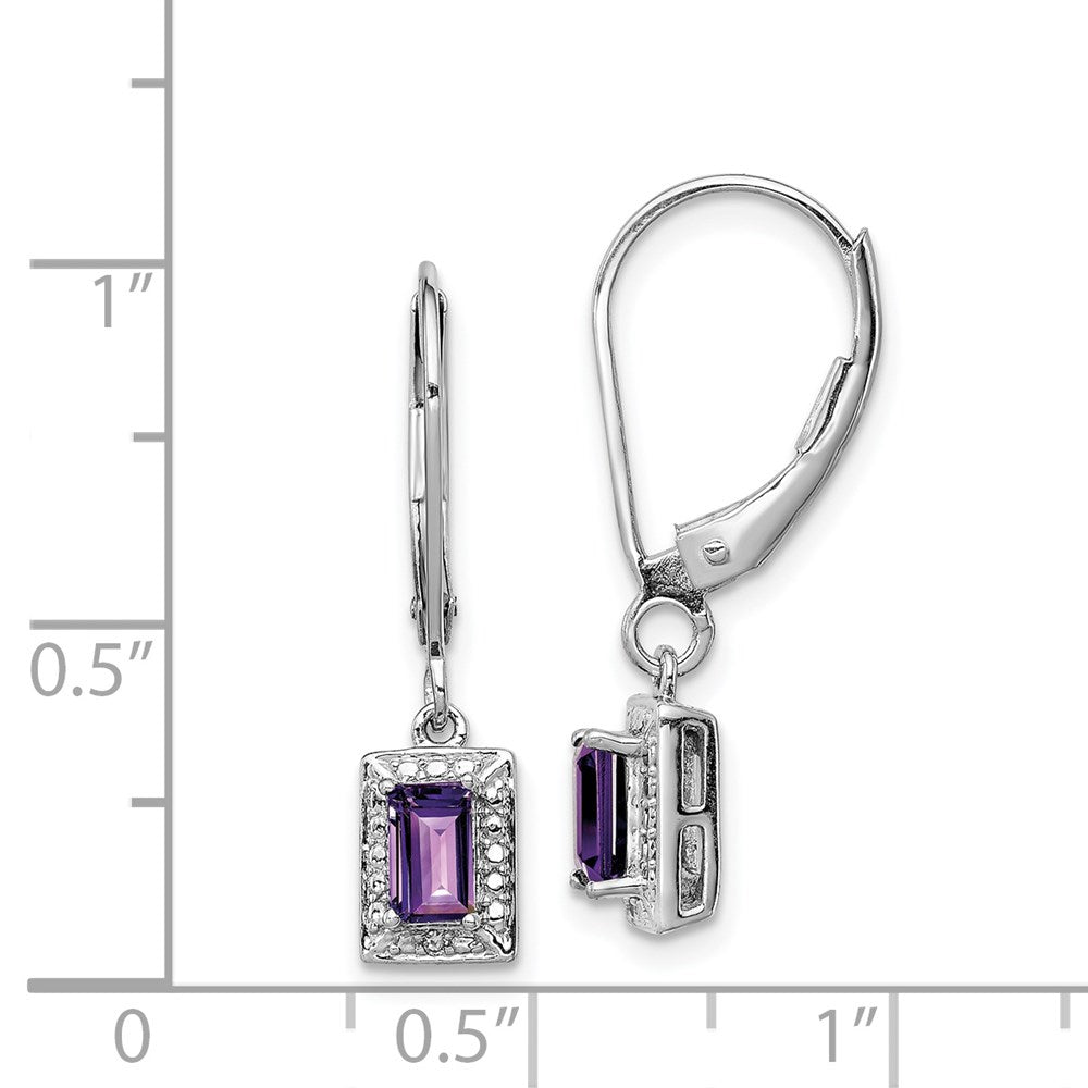 Sterling Silver Rhodium-plated Amethyst and Diamond Earrings - 14
