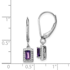 Sterling Silver Rhodium-plated Amethyst and Diamond Earrings - 14