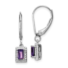 Sterling Silver Rhodium-plated Amethyst and Diamond Earrings - 14