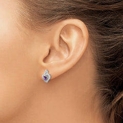 Sterling Silver Rhodium-plated Amethyst and Diamond Earrings - 6
