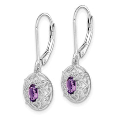 Sterling Silver Rhodium-plated Amethyst and Diamond Earrings - 7