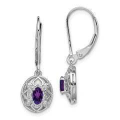 Sterling Silver Rhodium-plated Amethyst and Diamond Earrings - 7