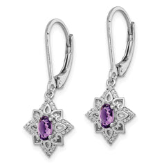 Sterling Silver Rhodium-plated Amethyst and Diamond Earrings - 8