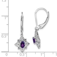 Sterling Silver Rhodium-plated Amethyst and Diamond Earrings - 8