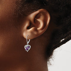 Sterling Silver Rhodium-plated Amethyst and Diamond Earrings - 10