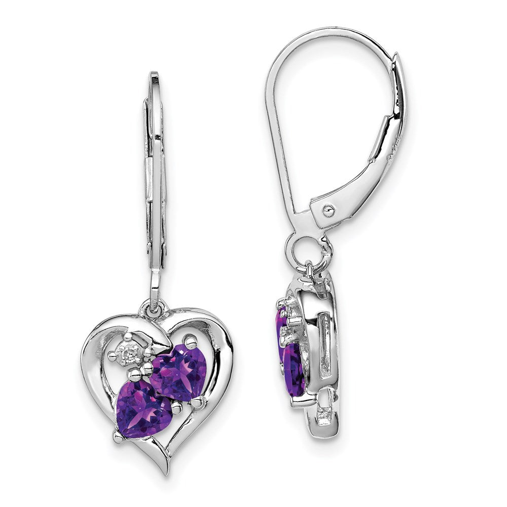 Sterling Silver Rhodium-plated Amethyst and Diamond Earrings - 10