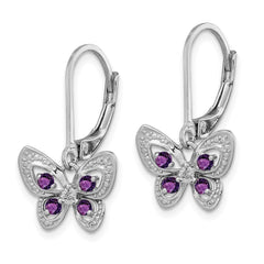Sterling Silver Rhodium-plated Amethyst and Diamond Butterfly Earrings - 2