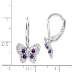 Sterling Silver Rhodium-plated Amethyst and Diamond Butterfly Earrings - 2