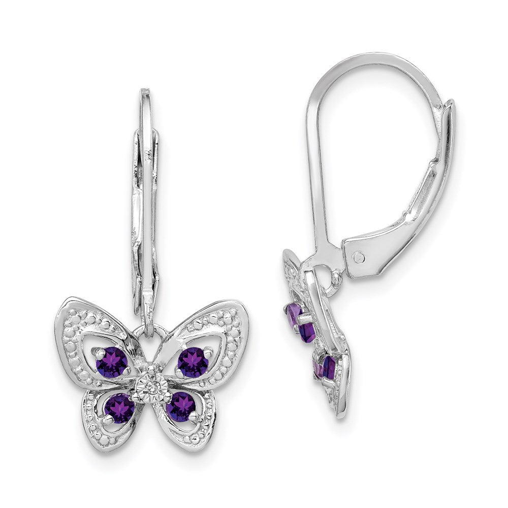 Sterling Silver Rhodium-plated Amethyst and Diamond Butterfly Earrings - 2
