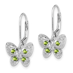 Sterling Silver Rhodium-plated Peridot and Diamond Earrings - 2