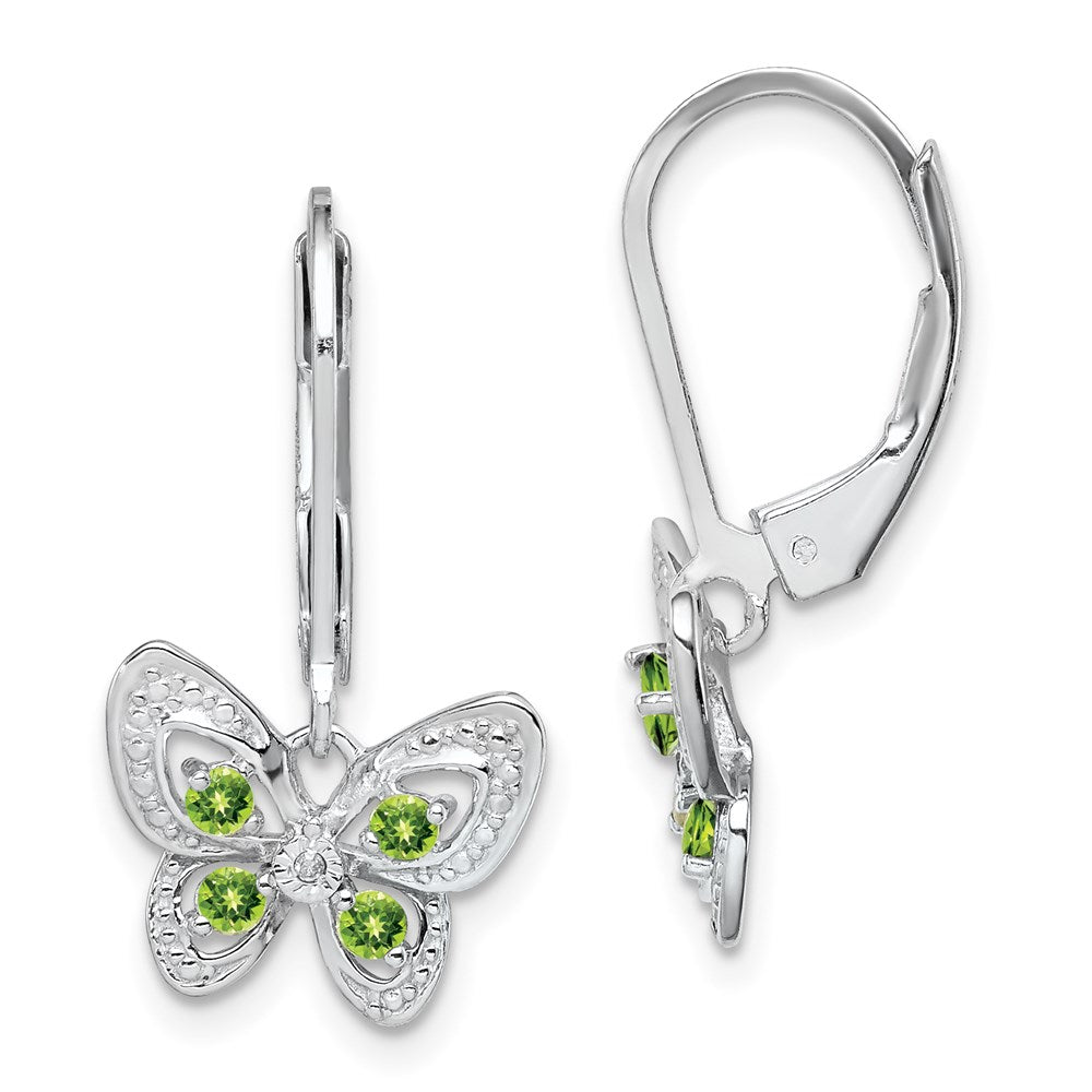 Sterling Silver Rhodium-plated Peridot and Diamond Earrings - 2