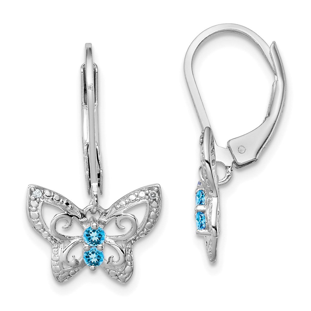 Sterling Silver Rhodium-plated Blue Topaz and Diamond Earrings - 5
