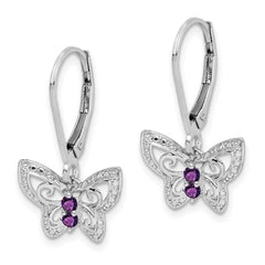 Sterling Silver Rhodium-plated Amethyst and Diamond Butterfly Earrings - 3