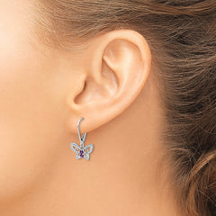 Sterling Silver Rhodium-plated Amethyst and Diamond Butterfly Earrings - 3