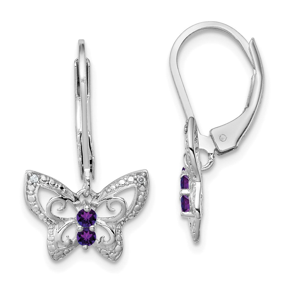 Sterling Silver Rhodium-plated Amethyst and Diamond Butterfly Earrings - 3