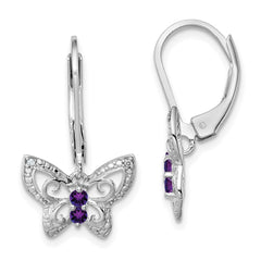 Sterling Silver Rhodium-plated Amethyst and Diamond Butterfly Earrings - 3