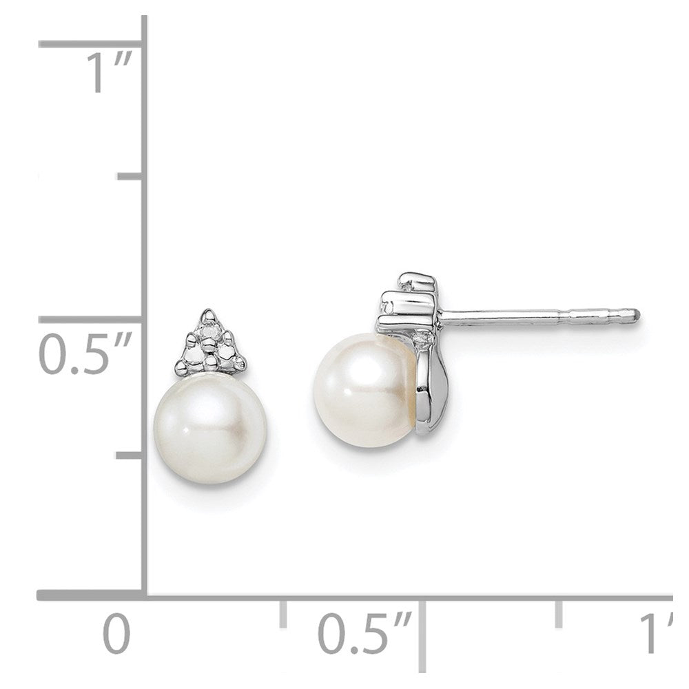 Sterling Silver Rhod Plated Diamond and FW Cultured Pearl Post Ear - 2