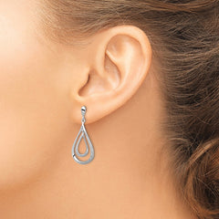 Sterling Silver Rhodium Plated Diamond Post Dangle Earrings - 2