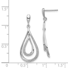 Sterling Silver Rhodium Plated Diamond Post Dangle Earrings - 2