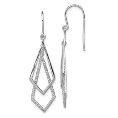 Sterling Silver Rhodium Plated Diamond Dangle Earrings - 2