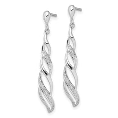 Sterling Silver Rhodium Plated Diamond Swirl Post Dangle Earrings - 2