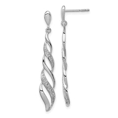 Sterling Silver Rhodium Plated Diamond Swirl Post Dangle Earrings - 2
