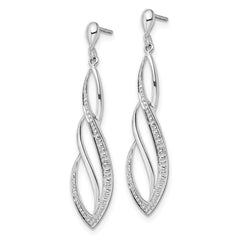 Sterling Silver Rhodium Plated Diamond Swirl Post Dangle Earrings - 3
