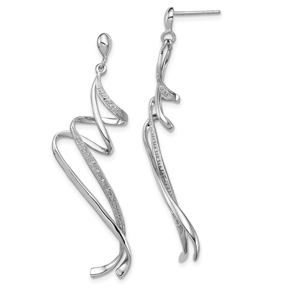 Sterling Silver Rhodium Plated Diamond Swirl Post Dangle Earrings - 4