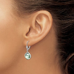 Sterling Silver Rhodium-plated Green Quartz Dangle Lever Back Earrings