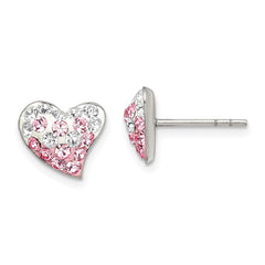 Sterling Silver Rhod-pltd Pink/White Preciosa Crystal Heart Post Earrings