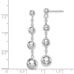 Sterling Silver Rhod-plated Polished Graduated Beaded Post Dangle Earrings